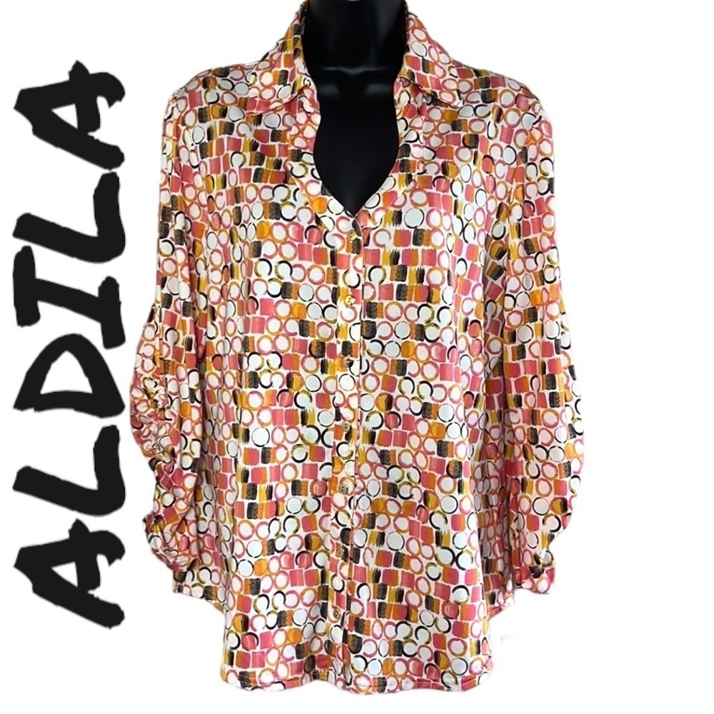 Aldila Women’s Multicolour Printed Long Sleeve Button Down Blouse Size L
